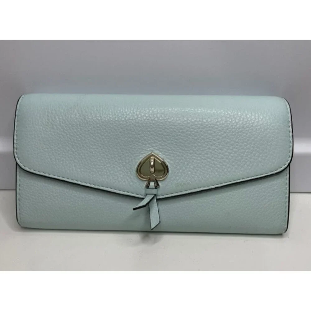 Kate Spade Marti Large Slim Flap Leather Wallet Blue Glow Gold Hardware